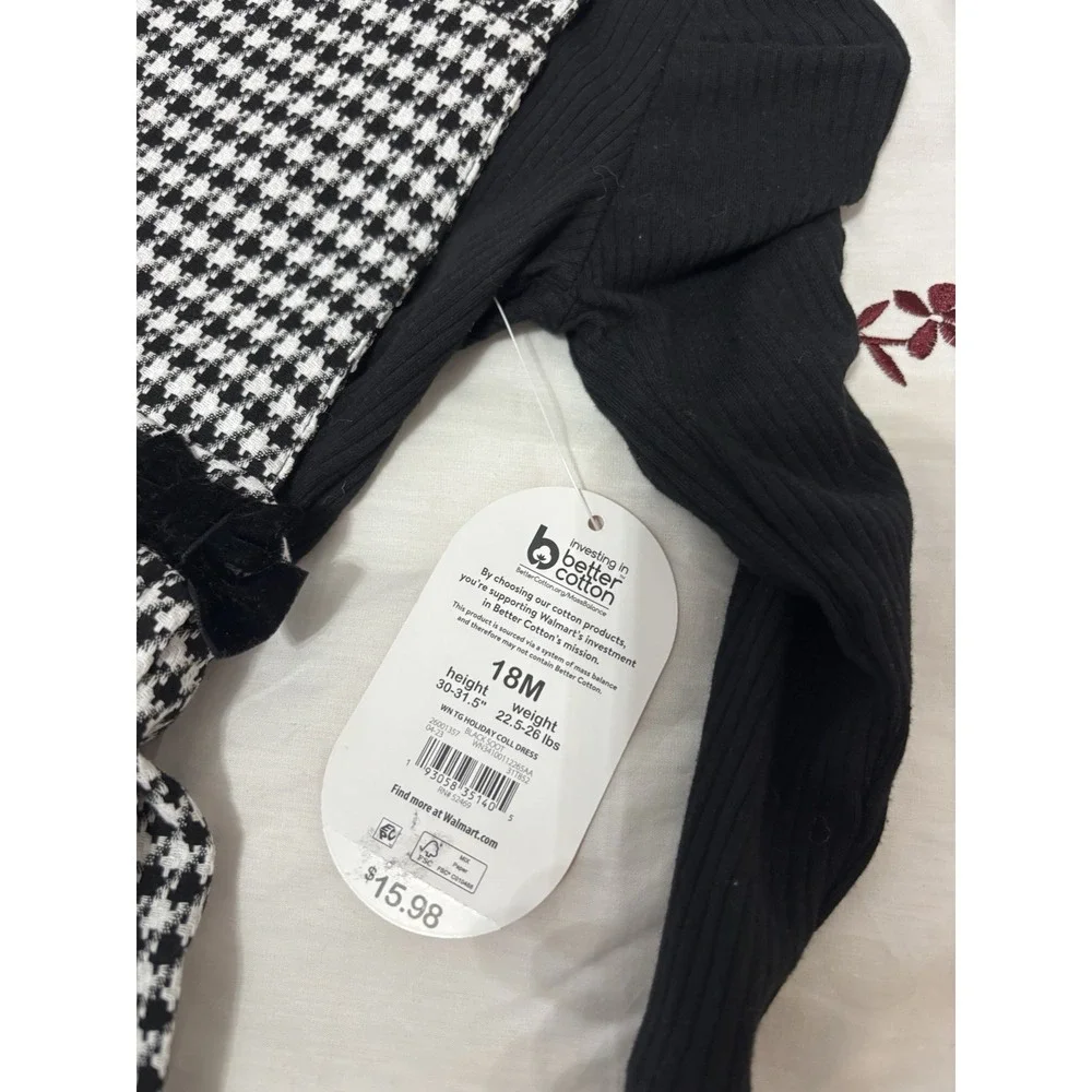 Wonder Nation Girls 18M 2-Piece Ribbed Top Houndstooth Dress Set Black White
